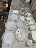 MILK GLASS AND VARIOUS GLASSWARE
