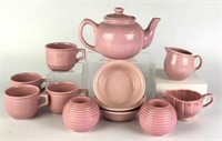 Assortment of Pink Glazed Cups, Bowls, Teapot,