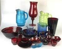Assortment of Vintage Colored Glassware