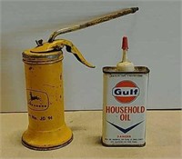 John Deere grease gun and Gulf oil can