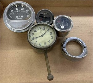 Vintage Car Tachometer, Clock, Oil Pressure