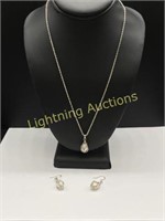 18K WHITE GOLD PLATED PEARL JEWELRY SET