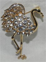 Gold Tone & Clear Crystals Flamingo Brooch