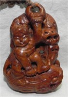 Unique Oriental Carved Wood Buddha Necklace