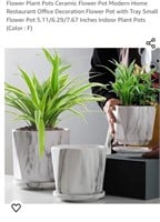 Set of 3 Ceramic Flower Pots & Trays, Marble
