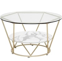 NEW 2 Tier Mid Century Glass Coffee Table, Round,