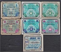 7 piece  WWII Allied Military currency
