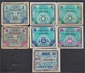 7 piece  WWII Allied Military currency