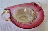 Vintage Small Cranberry Art Glass 2 Handled Bowl