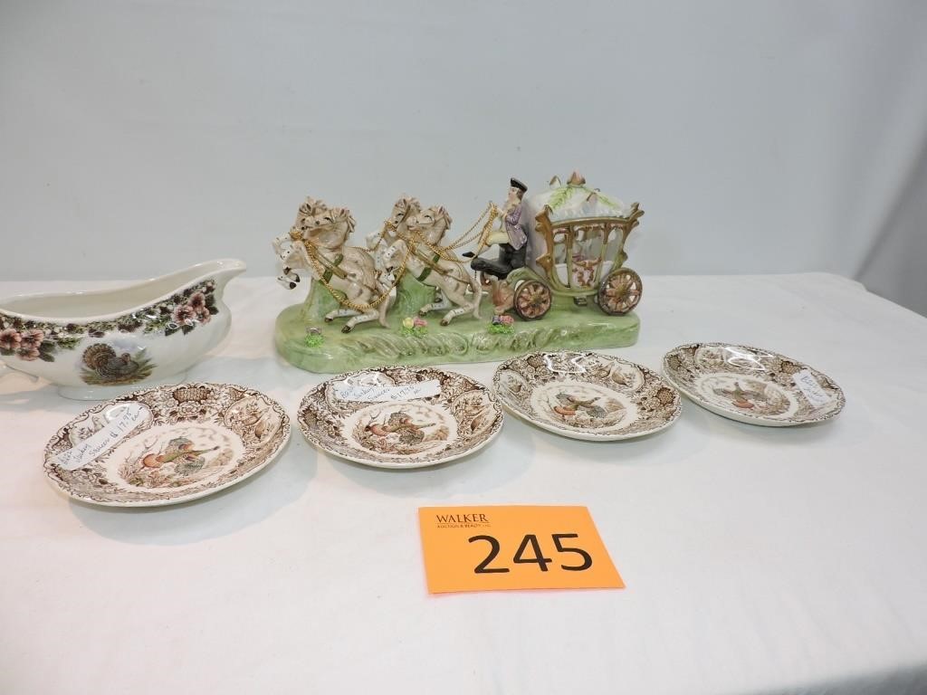 Vintage Porcelain Figurine/ Gravy Bowl/ Saucers