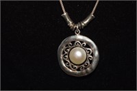 Sterling Chain & Pearl Pendant   Marked Israel