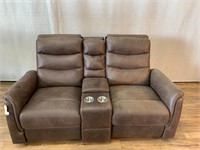 Double Seat Recliner w/ Cup Holders Brown