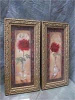 2 Ornately Framed Floral Prints -11.5"x24"