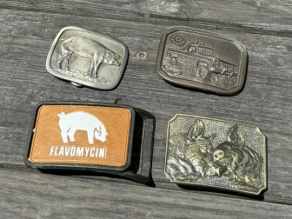 4 Belt Buckles and tote with lid