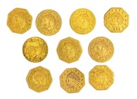 10 Piece Lot Of California Gold Tokens