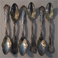 6 Fancy Silver Plate Fruit Spoons