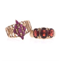 A Pair of Lady's Gemstone Rings in 10K Gold