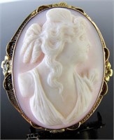 Beautiful 14K Yellow Gold Carved Cameo Brooch