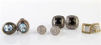 Four Pair Diamond, Sterling/ 14K, Earrings