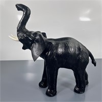 Black Leather Elephant with Glass Eyes Vintage