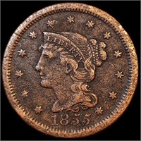 1855 Braided Hair Large Cent - Slanted 5 - XF Dtls