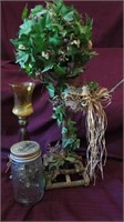Silk and Dried Flower Topiary with 2 bird nests (2