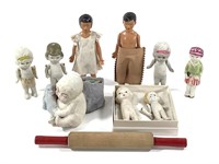 9 Bisque & Plastic Dolls, Japan, 1950s NA Plastic+