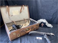 Masonic suitcase, hats, belt with sword holder