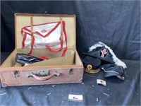 Masonic suitcase, hats, belt buckle, apron