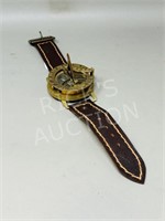 brass wrist style compass - leather strap