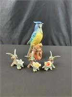 Vintage Bluebird  on flowers, with friends.