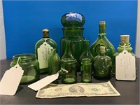 Green glass bottle collection