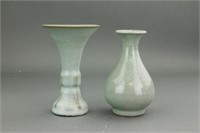 2 Pc Chinese Geyao Style Porcelain Vase