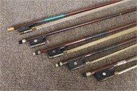 5 Antique Violin Bows, various cond, one stamped