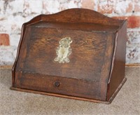 A Victorian Oak Letter Box w/hinged slant cover,
