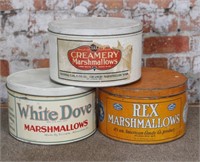 3 Vintage Marshmallow Tins: White Dove & Rex
