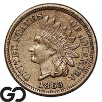 1863 Indian Head Cent, AU+ Civil War Date