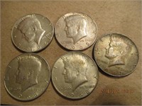 5 Kennedy Half Dollars-40%Silver-1968(3),1967,1969