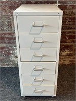 Small Six-Drawer Metal Cabinet with Wheels 11” x