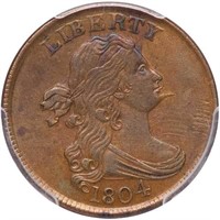 1/2C 1804 SPIKED CHIN. PCGS AU58 CAC
