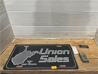 Union sales license plate, key chain and money