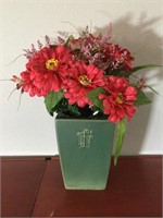 Green Pottery Vase w/ Flowers