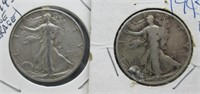 (2) Walking Liberty Silver Half Dollars. Dates