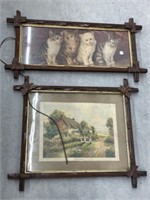 2 Vintage Framed Prints - Cats And " Peace And