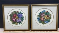 Pair of Floral Petit Point Pictures (14" x 14")