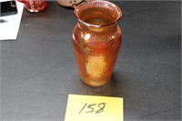 Jennette Marigold Carnival glass vase iridescent