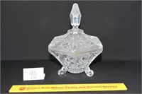 Cut Crystal Glass Covered Footed Candy Dish