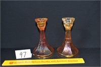 Lot of 2 Carnival Glass/Depression Glass Candle