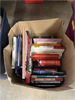 BOX AND BIN OF BOOKS