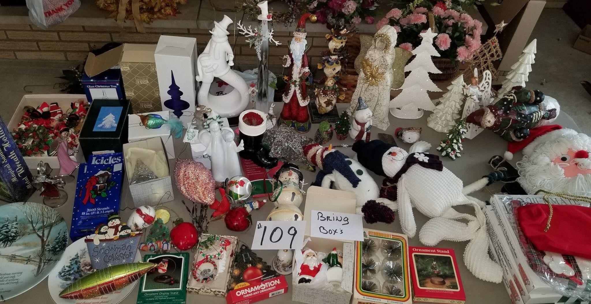 Table Full of Christmas Figurines, Ornaments